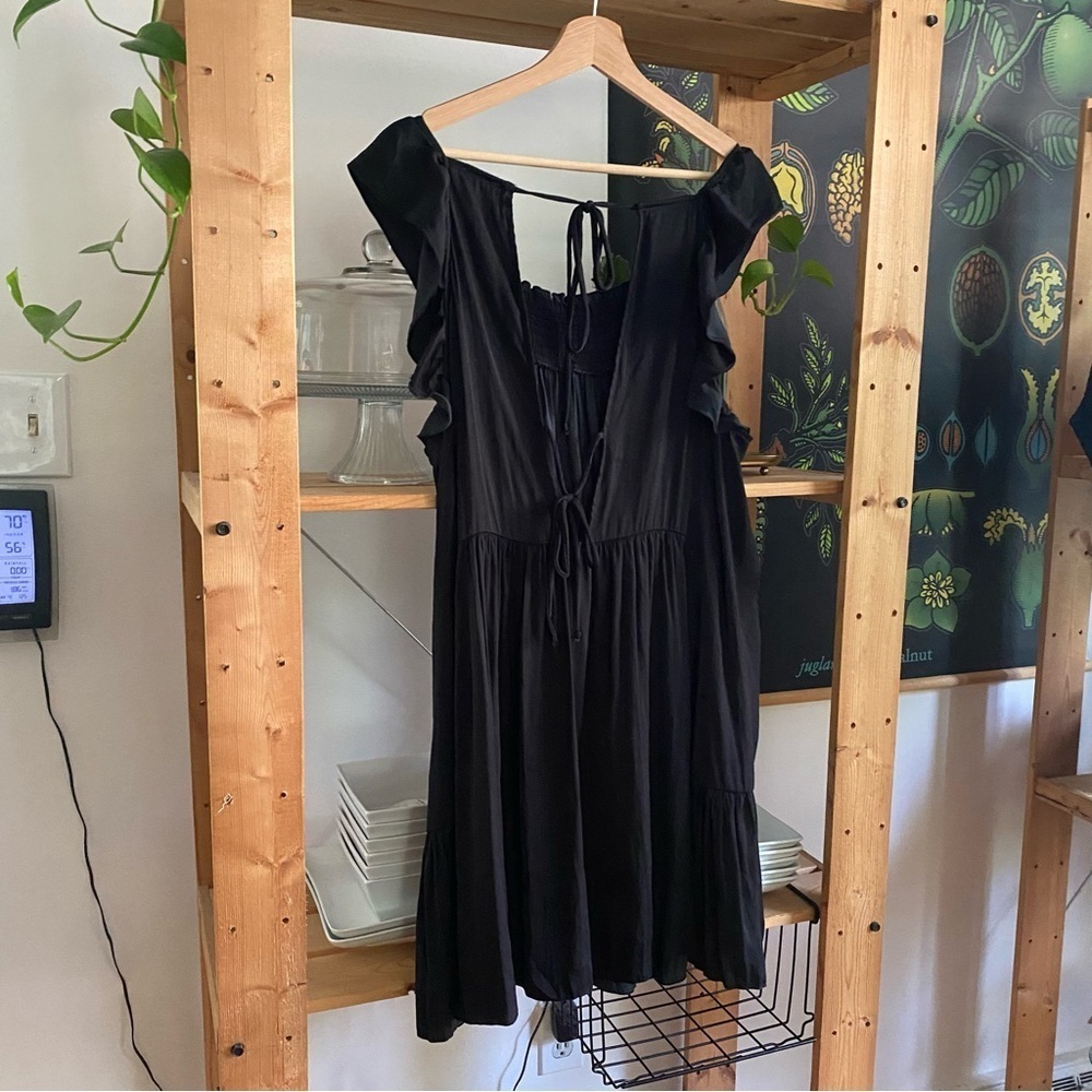 Free People Intimately Smocked Black Satin Want Your Love Mini Dress Large - Picture 8 of 15
